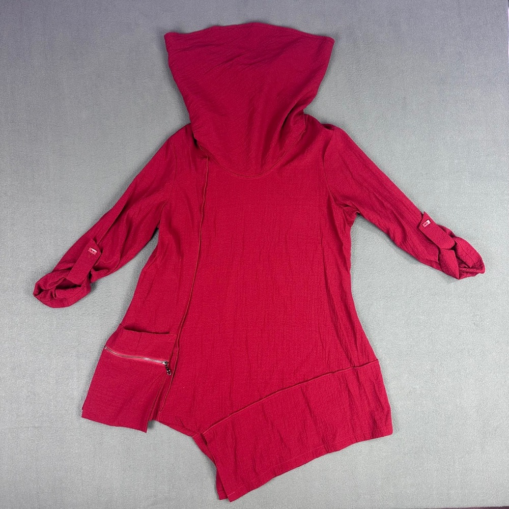 Ali Miles Red Asymmetrical Cowl Neck Tunic Top with Zipper Pocket Small